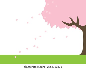 Ilustración paisajística con flores de cerezo en caída