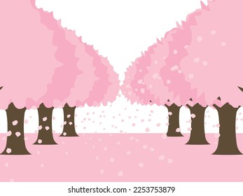 Landscape illustration with falling cherry blossoms