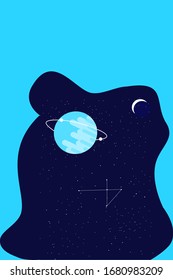 landscape illustration in flat style with design crescent moon and stars in the galaxy night view abstract shape. Beautiful galaxy background. Template for mobile phone screen saver theme