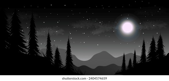 Landscape illustration, Forest background vector eps.