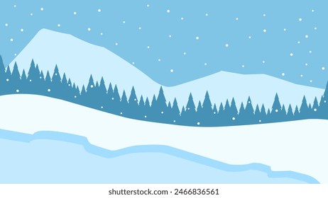 Landscape illustration of frozen lake in the winter season