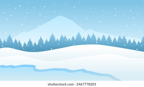 Landscape illustration of frozen lake in the winter season