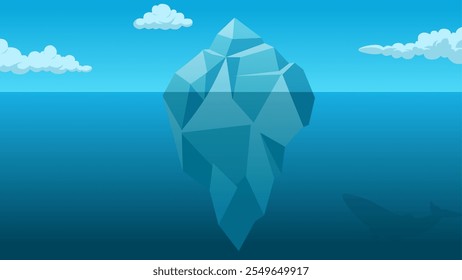 Ilustración de paisaje de un iceberg flotando en el mar