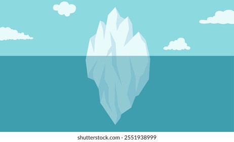 Ilustración de paisaje de un iceberg flotando en el mar