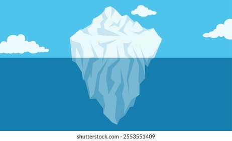 Landscape illustration of an iceberg floating in the sea