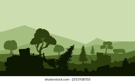 Ilustração paisagística da exploração madeireira ilegal e da desflorestação