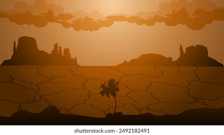Landscape illustration of last flower blooms in the barren desert
