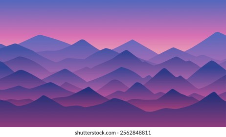 Landscape illustration of majestic mountain range under misty sky