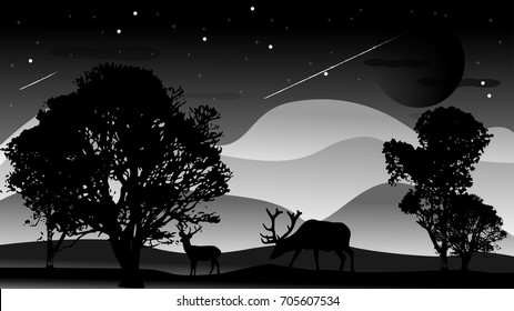 Landscape Illustration 
With moon and two deer