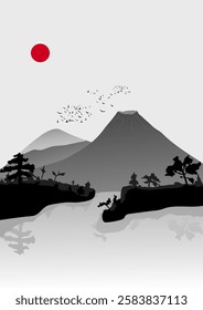  Landscape Illustration with Mountain, Forest, and Lake