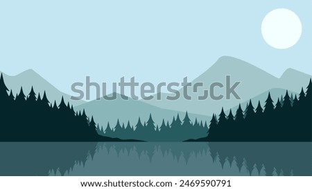 Landscape illustration of mountain reflection in the lake