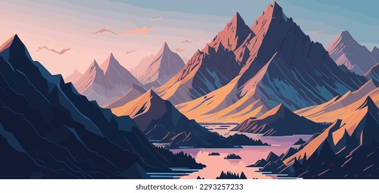 Ilustración paisajística de montaña, vector