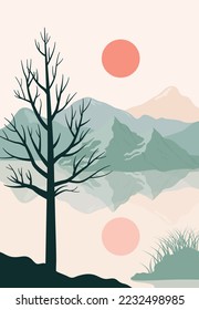 landscape illustration , nature landscape background.wall art vector.