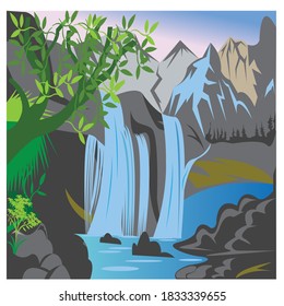 landscape illustration nature waterfall vector design colorful background
