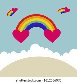 landscape illustration with rainbow, love and cloud. for wallpaper and background. eps 10