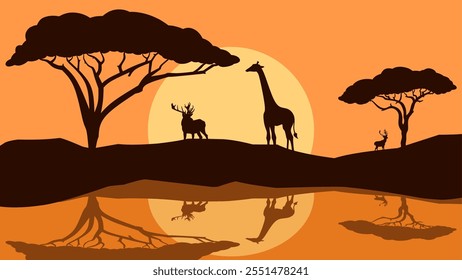 Landscape illustration of savanna wildlife