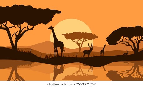 Ilustração da paisagem de savana selvagem