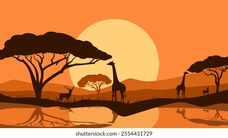 Landscape illustration of savanna wildlife