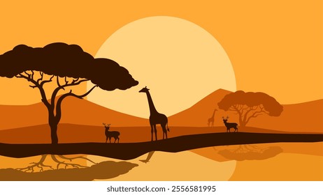 Landscape illustration of savanna wildlife