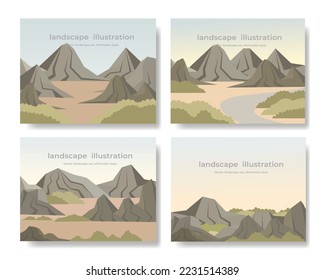 landscape illustration set, Beautiful natural design with mountains, Vector Natural banners, Minimalist style.