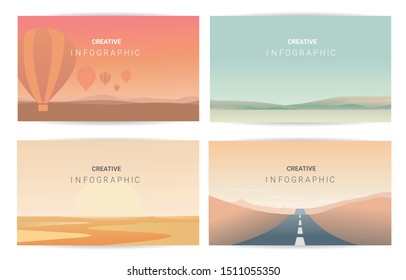 landscape illustration set, mountain vector landscapes in a flat style, Vector banners set with polygonal landscape illustration, Minimalist style.