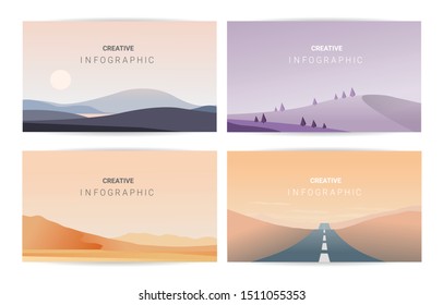 landscape illustration set, mountain vector landscapes in a flat style, Vector banners set with polygonal landscape illustration, Minimalist style.