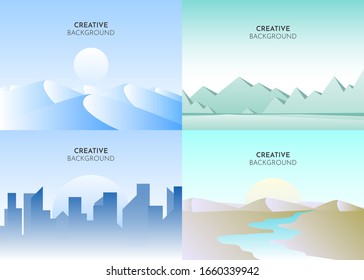 Landscape illustration set, mountain vector landscapes in a flat style, Vector banners set with polygonal landscape illustration, Minimalist style