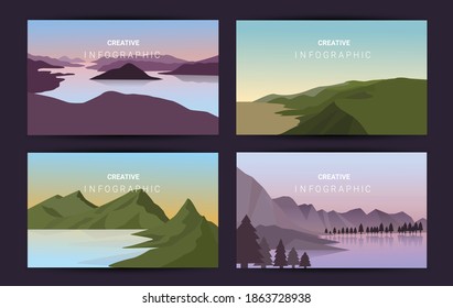 Landscape illustration set. Vector banner set with Minimalist style polygonal landscape illustrations.