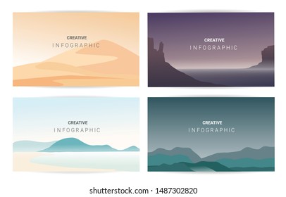 landscape illustration set, Vector banners set with polygonal landscape illustration, Minimalist style.