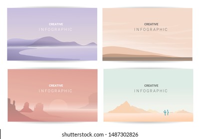 landscape illustration set, Vector banners set with polygonal landscape illustration, Minimalist style.