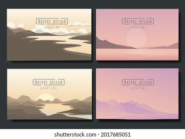 landscape illustration set, Vector banners set with polygonal landscape illustration, Minimalist style.