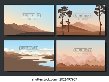 conjunto de ilustraciones de paisaje, Banners vectoriales con ilustración de paisaje poligonal, estilo minimalista.
