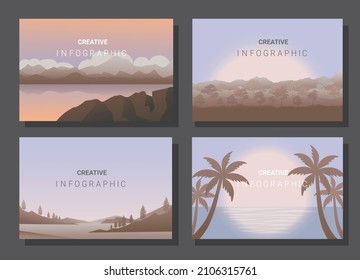 landscape illustration set, Vector banners set with polygonal landscape illustration, Minimalist style.