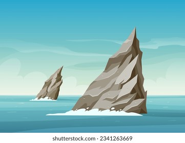 Landscape Illustration of A Sharp Rocks in The Middle of The Sea