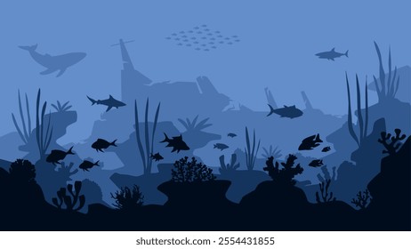 Landscape illustration of shipwreck in the sea