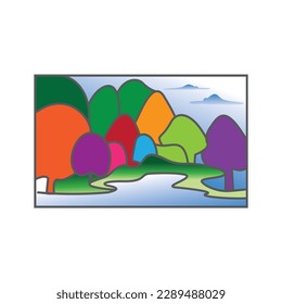 landscape illustration trees lake vector design