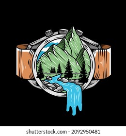 landscape illustration in a watch