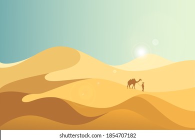 Landscape illustration of yellow sand dunes at desert with copy space in the centre. You can use it like background for your logo, banner, or for landing page.