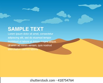 Landscape illustration of yellow sand dunes at desert with copy space in the centre. You can use it like background for your logo, banner, or for landing page.