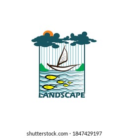 landscape ilustration sea with boat