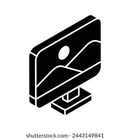 Landscape image on monitor screen isometric vector design