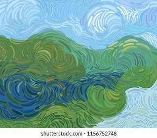 Landscape in Impressionism style.Vector illustration.