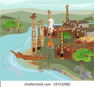 Landscape with Indian wooden huts