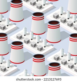 Landscape of industrial objects plant, factories, parking lots and warehouses. Isometric top view the city 