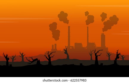 Landscape industry with forest on fire