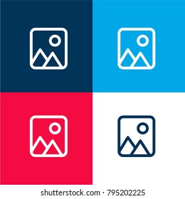 Landscape inside frame four color material and minimal icon logo set in red and blue