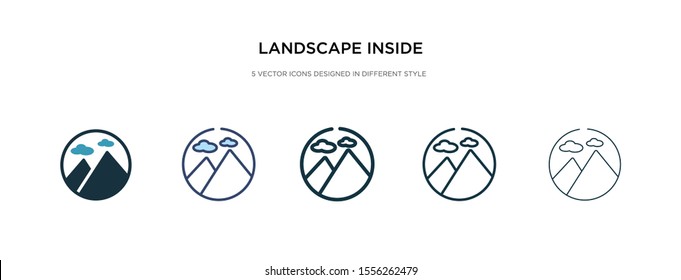landscape inside frame icon in different style vector illustration. two colored and black landscape inside frame vector icons designed in filled, outline, line and stroke style can be used for web,
