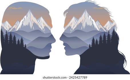 The landscape inside head Silhouette
