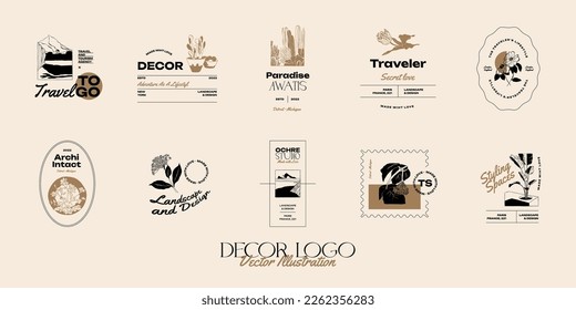 Landscape, interior, home decor, garden logo template illustration for branding