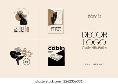 Landscape, interior, home decor, garden logo template illustration for branding